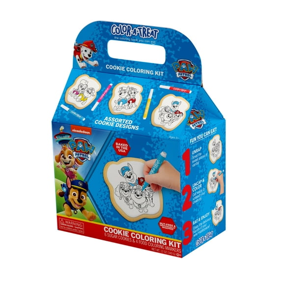 Nickelodeon PAW Patrol Cookie Coloring Kit by Color-a-Treat, 12oz, Includes 6 Sugar Cookies and 4 Food Coloring Markers