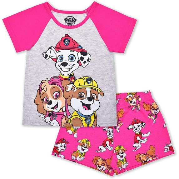 Nickelodeon Paw Patrol 2 Pack Short Sleeves Tee and Shorts Set for Girls, Kids Outfit Bundle