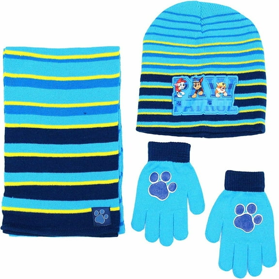 Nickelodeon Paw Patrol 3 PC Beanie Gloves Scarf Set One Size Fits Boy 5 To 8