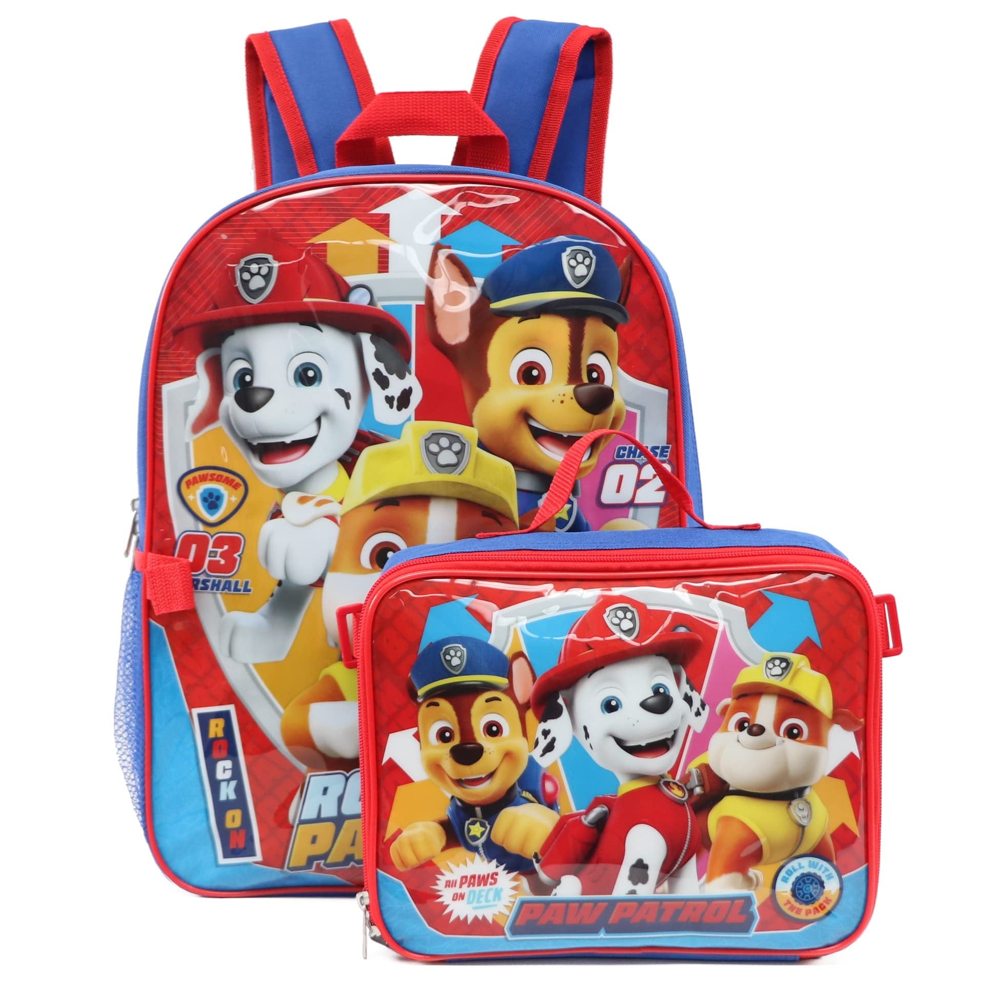 Ruz Paw Patrol Boys 16 Inch Backpack With Removable Matching Lunch Box Set Blue-Light Blue-Red
