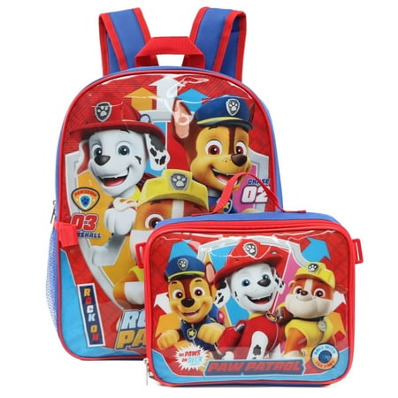 Ruz Paw Patrol Boys 16 Inch Backpack With Removable Matching Lunch Box Set Blue-Light Blue-Red