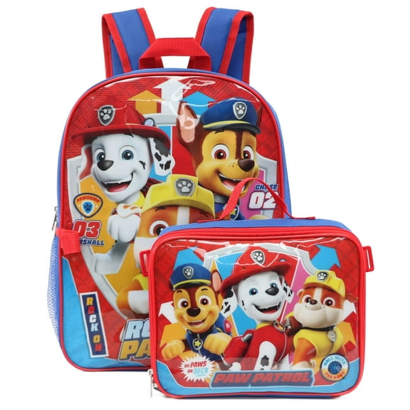 Ruz Paw Patrol Boys 16 Inch Backpack With Removable Matching Lunch Box Set Blue-Light Blue-Red