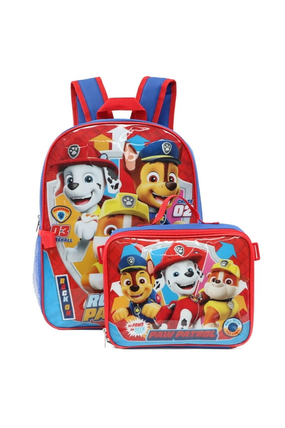 Paw Patrol Boys 16 Inch Backpack With Removable Matching Lunch Box Set Blue-Light Blue-Red
