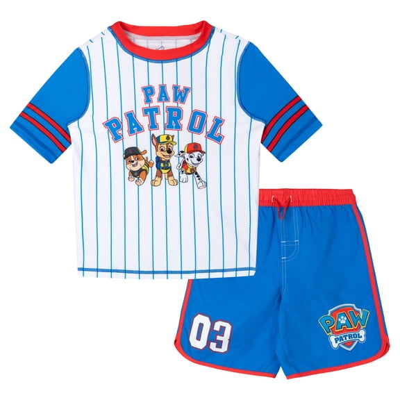 Nickelodeon Paw Patrol Chase Marshall Rubble Raglan Rash Guard and Swim Trunks UPF 50  Outfit Set Toddler to Big Kid