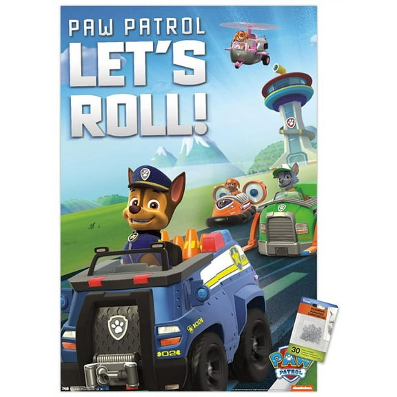 Nickelodeon Paw Patrol - Let's Roll Wall Poster with Push Pins, 22.375" x 34"