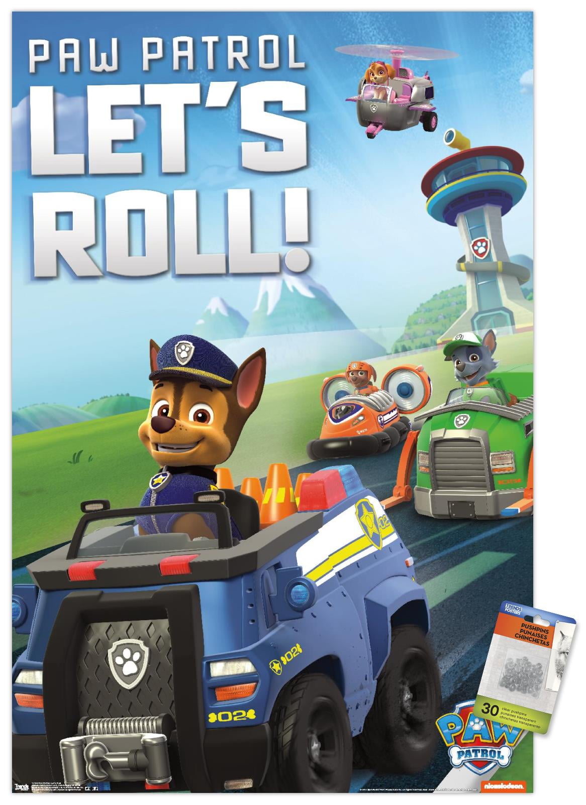 Nickelodeon Paw Patrol - Let's Roll Wall Poster with Push Pins, 22.375" x 34"