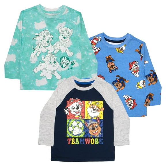 Nickelodeon Paw Patrol Long Sleeve Tees 3 Pack, Paw Patrol Long Sleeve T-Shirt 3-Pack Bundle Set for Boys (Size 2T-7)