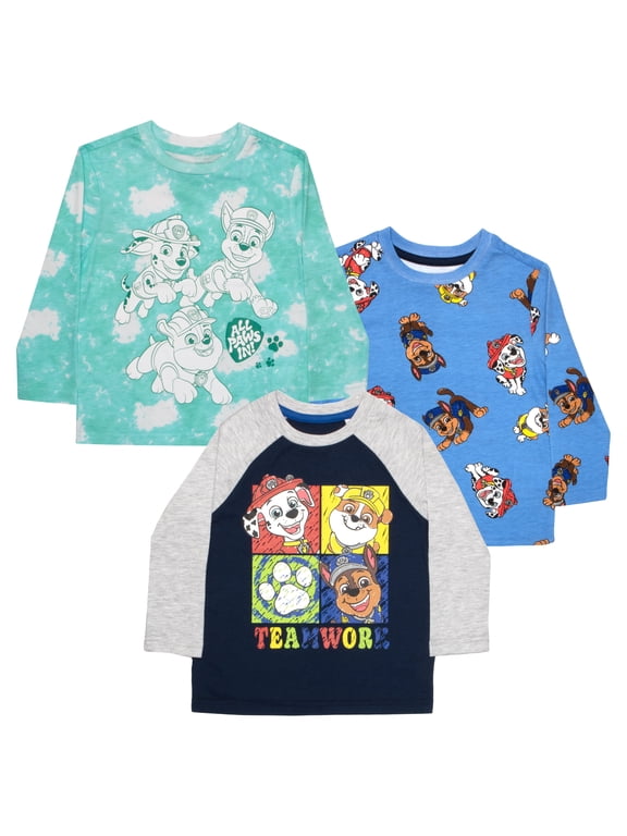 Paw Patrol Long Sleeve Tees 3 Pack, Paw Patrol Long Sleeve T-Shirt 3-Pack Bundle Set for Boys (Size 2T-7)