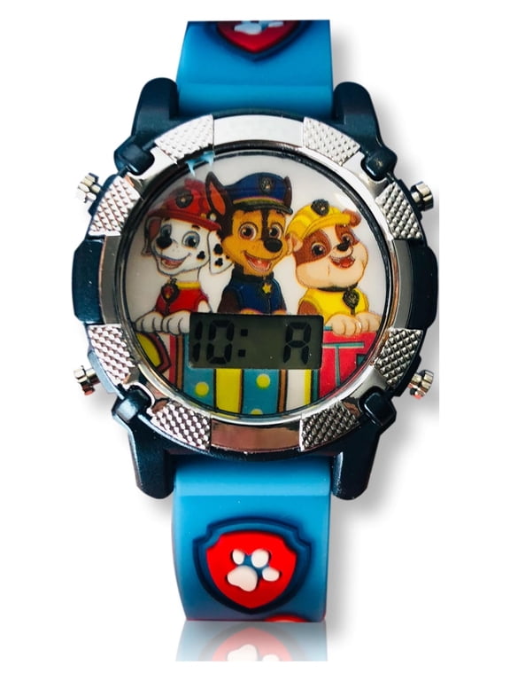Paw Patrol Metallic Light-Up Childrens LCD Watch with Silicone Strap in Blue (PAW4347WM)