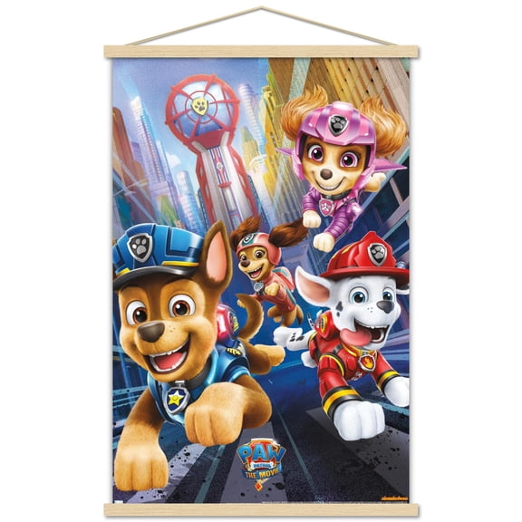 Nickelodeon Paw Patrol Movie - Action Wall Poster with Wooden Magnetic Frame, 22.375" x 34"