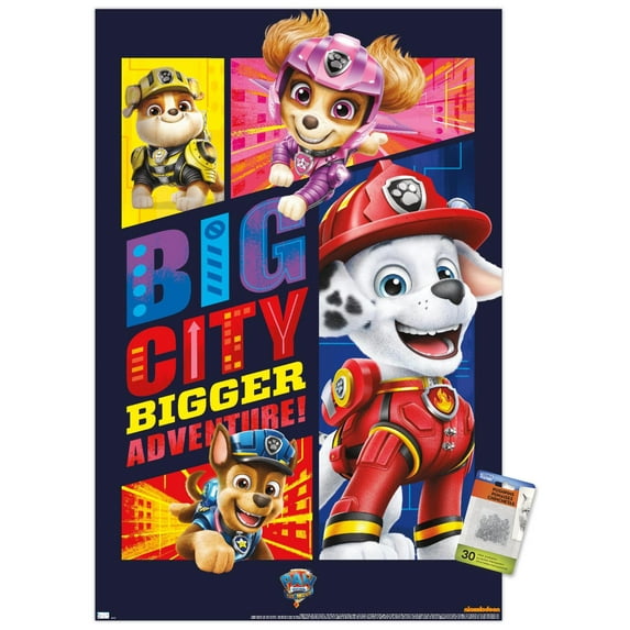 Nickelodeon Paw Patrol Movie - Big City Wall Poster with Pushpins, 22.375" x 34"