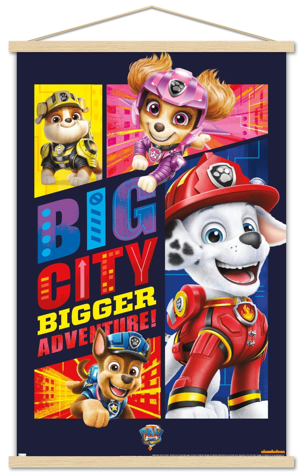 Nickelodeon Paw Patrol Movie - Big City Wall Poster with Wooden Magnetic Frame, 22.375" x 34"