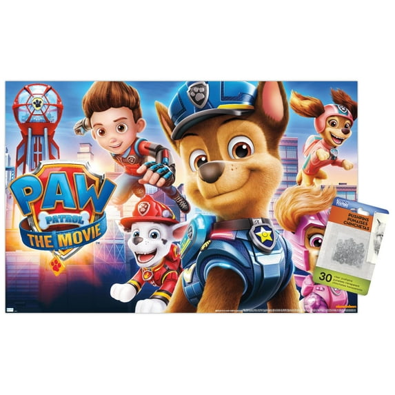 Nickelodeon Paw Patrol Movie - Theatrical Wall Poster with Pushpins, 14.725" x 22.375"