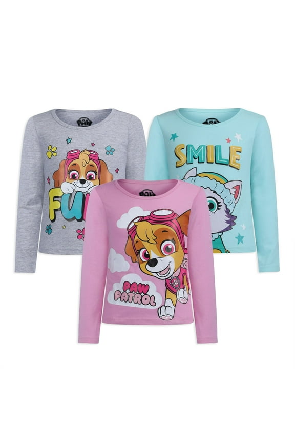 Nickelodeon Paw Patrol Skye and Everest Girls 3 Pack Long Sleeve Sleeve T-Shirts for Toddlers