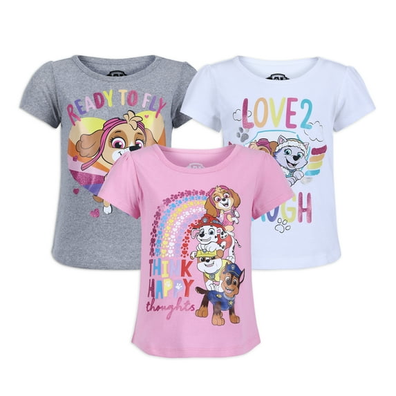 Nickelodeon Paw Patrol Skye and Everest Girls 3 Pack Short Sleeve T-Shirts for Toddlers