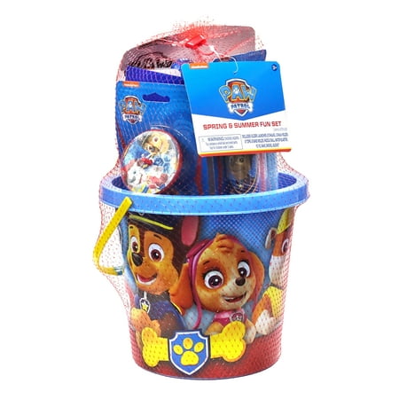 Nickelodeon Paw Patrol Spring & Summer Fun Plastic Bucket Set with Sand, Chalk, Water, and Novelty Toys, for Ages 3+