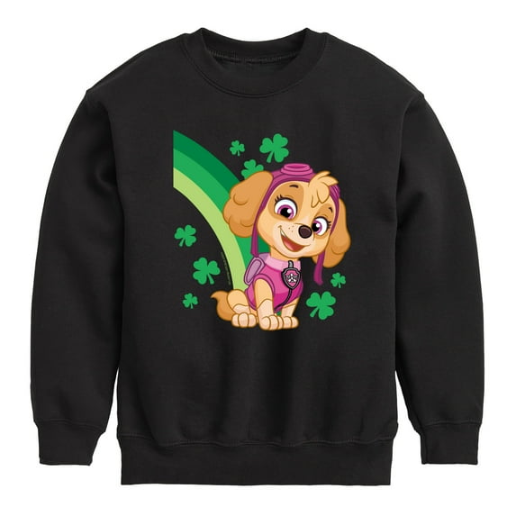 Nickelodeon - Paw Patrol - St. Patrick's Day - Skye with Clovers and A Rainbow - Toddler And Youth Crewneck Fleece Sweatshirt