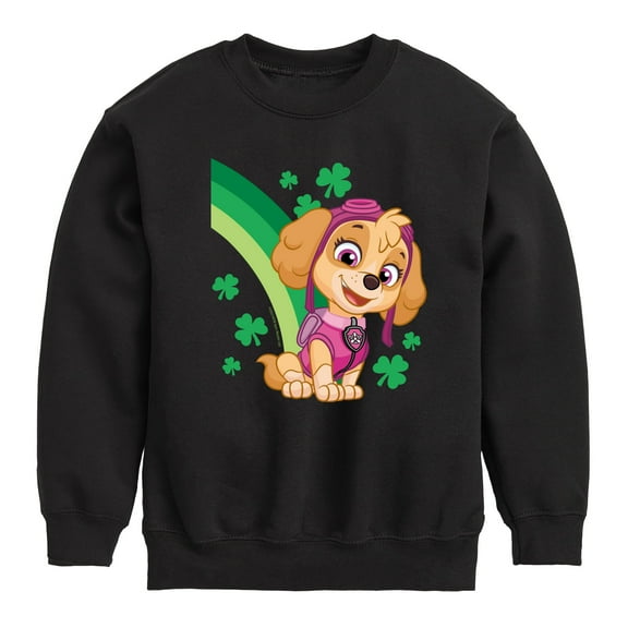Nickelodeon - Paw Patrol - St. Patrick's Day - Skye with Clovers and A Rainbow - Toddler And Youth Crewneck Fleece Sweatshirt