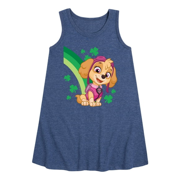 Nickelodeon - Paw Patrol - St. Patrick's Day - Skye with Clovers and A Rainbow - Toddler and Youth Girls A-line Dress