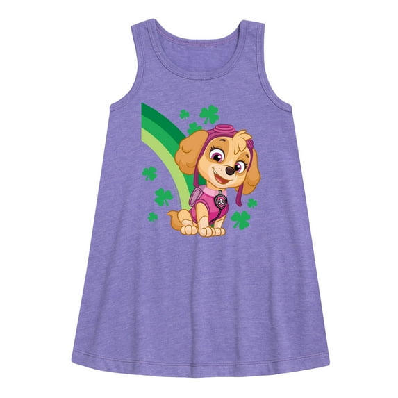 Nickelodeon - Paw Patrol - St. Patrick's Day - Skye with Clovers and A Rainbow - Toddler and Youth Girls A-line Dress