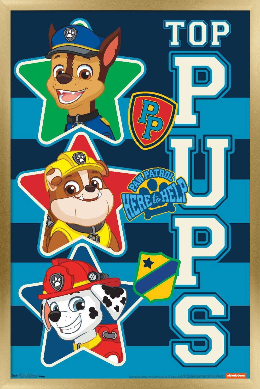 Nickelodeon Paw Patrol - Top Pups Wall Poster, 14.725" x 22.375", Framed