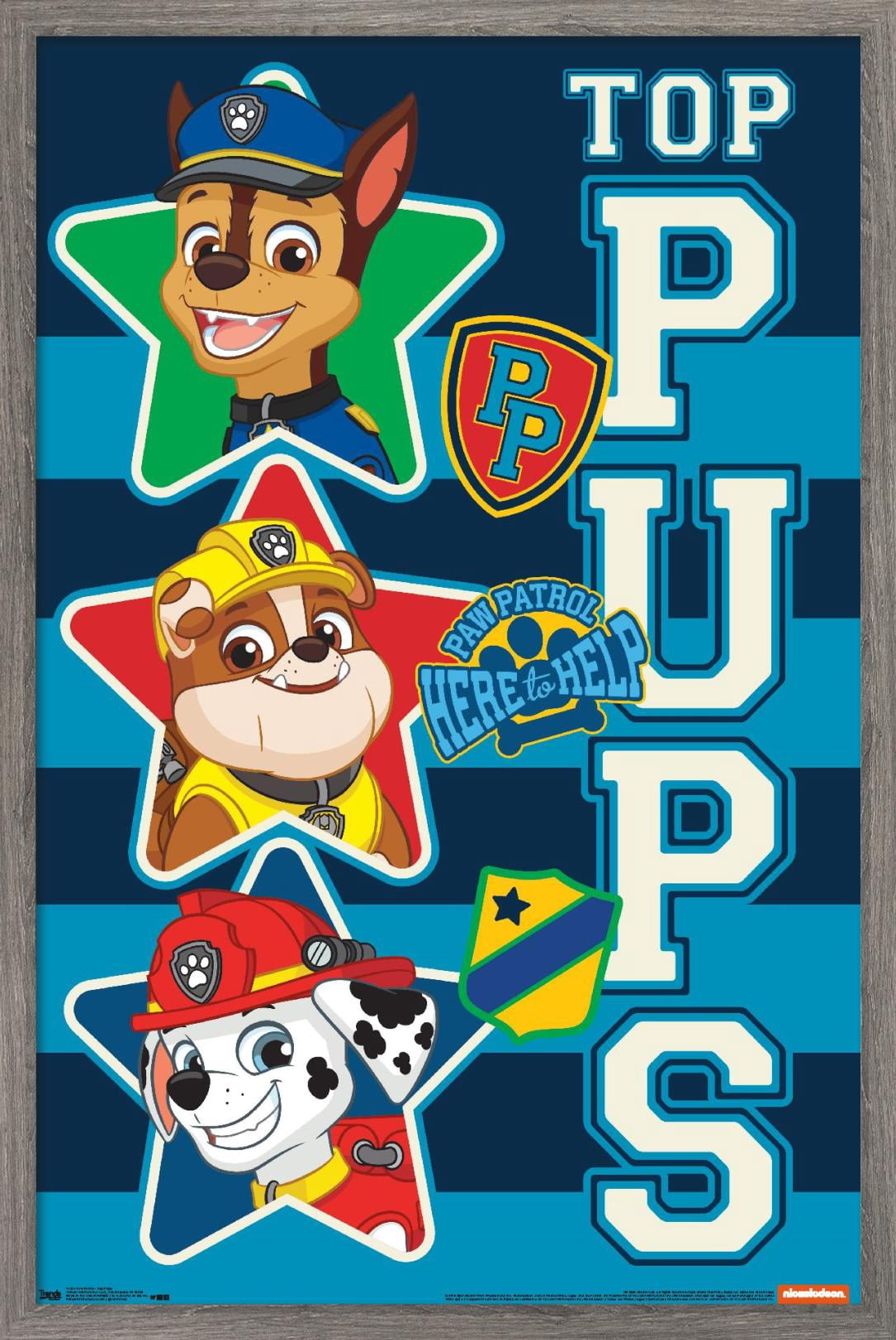 Nickelodeon Paw Patrol - Top Pups Wall Poster, 14.725" x 22.375", Framed