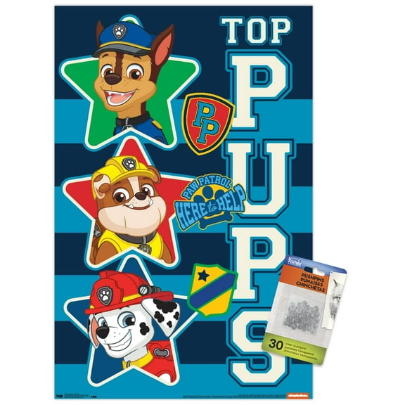 Nickelodeon Paw Patrol - Top Pups Wall Poster with Push Pins, 14.725" x 22.375"
