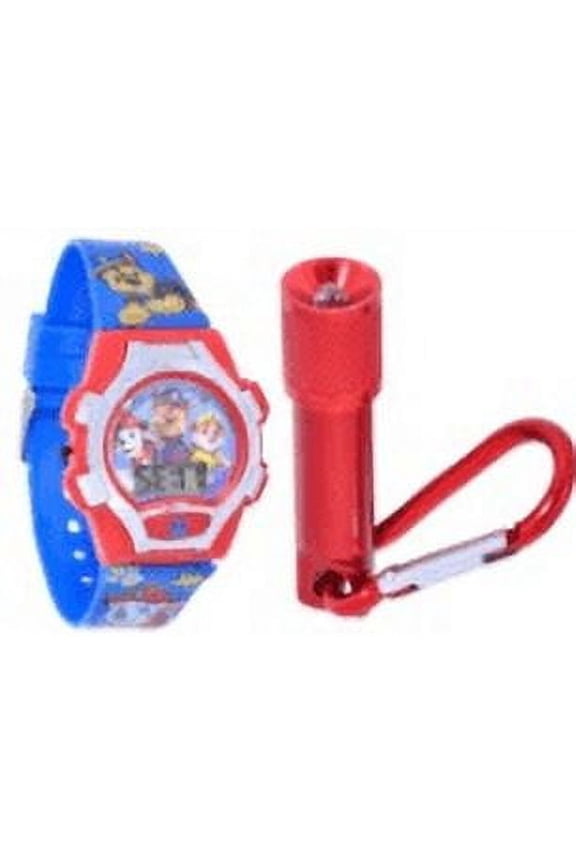 Paw Patrol Unisex Flashing Blue LCD Silicone Watch with Matching Flashlight 2 Piece Set