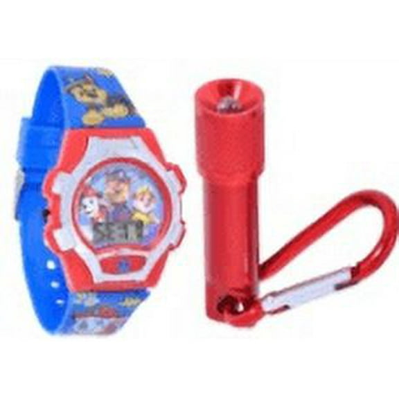 Nickelodeon Paw Patrol Unisex Flashing Blue LCD Silicone Watch with Matching Flashlight 2 Piece Set