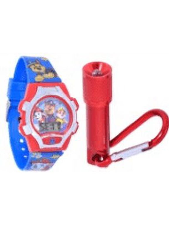 Nickelodeon Paw Patrol Unisex LCD Silicone Watch with Matching Flashlight 2 Piece Set