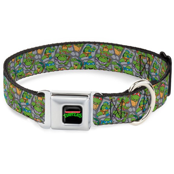 Nickelodeon Pet Collar, Dog Collar Metal Seatbelt Buckle, Ninja Turtles Expression Pose Turtle Shell Collage Lavender, 11 to 16.5 Inches 1.0 Inch Wide