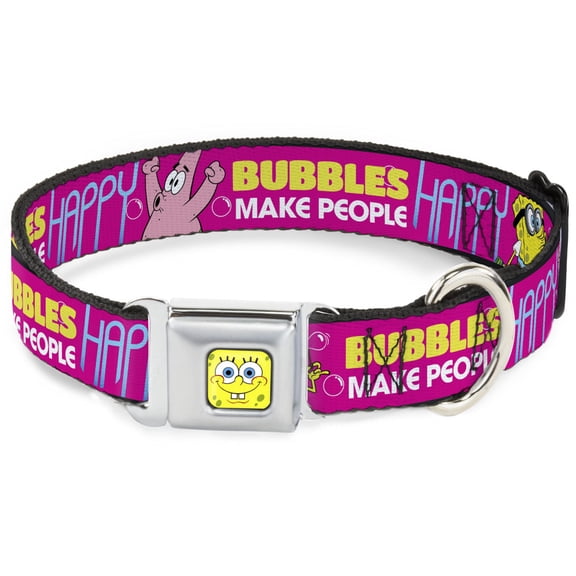 Nickelodeon Pet Collar, Dog Collar Metal Seatbelt Buckle, Patrick Starfish Pose Bubbles Make People Happy Pink, 16 to 23 Inches 1.5 Inch Wide