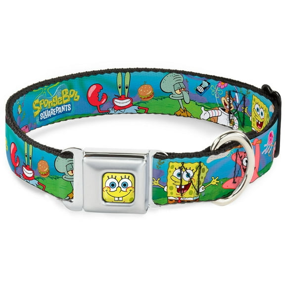 Nickelodeon Pet Collar, Dog Collar Metal Seatbelt Buckle, Spongebob And Friends Logo, 13 to 17 Inches 1.5 Inch Wide