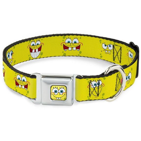 Nickelodeon Pet Collar, Dog Collar Metal Seatbelt Buckle, Spongebob Expressions Yellow, 20 to 31 Inches 1.5 Inch Wide