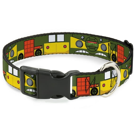 Nickelodeon Pet Collar, Dog Collar Plastic Buckle, Classic TMNT Ninja Turtles Party Van All Sides Green Multi, 9.5 to 14.5 Inches 0.5 Inch Wide