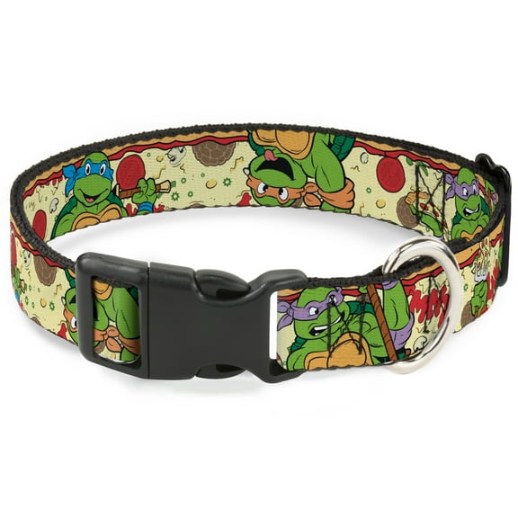 Nickelodeon Pet Collar, Dog Collar Plastic Buckle, Classic TMNT Turtle Pizza, 20 to 31 Inches 1.5 Inch Wide