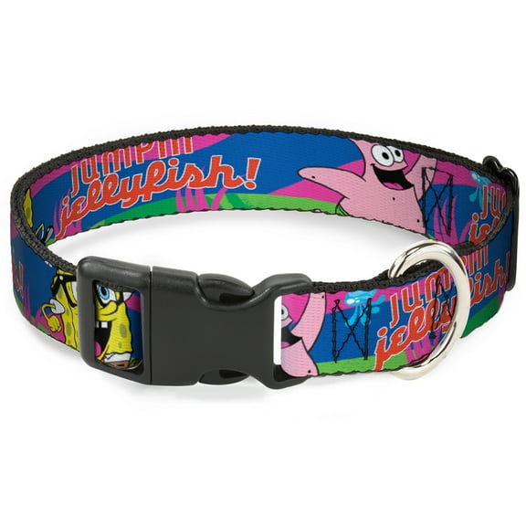 Nickelodeon Pet Collar, Dog Collar Plastic Buckle, Nerd Spongebob Patrick Starfish Running Jumpin Jellyfish, 7 to 8.5 Inches 0.5 Inch Wide
