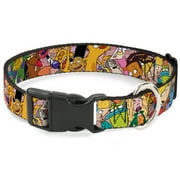 Nickelodeon Pet Collar, Dog Collar Plastic Buckle, Nick 90s Rewind Character Mash Up Collage Pinks, 16 to 23 Inches 1.5 Inch Wide