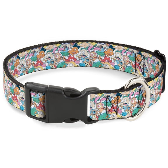 Nickelodeon Pet Collar, Dog Collar Plastic Buckle, Nick 90s Rewind Character Mash Up Collage White, 9.5 to 13 Inches 1.0 Inch Wide