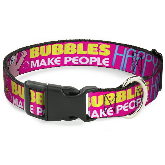 Nickelodeon Pet Collar, Dog Collar Plastic Buckle, Patrick Starfish Pose Bubbles Make People Happy Pink, 7 to 8.5 Inches 0.5 Inch Wide