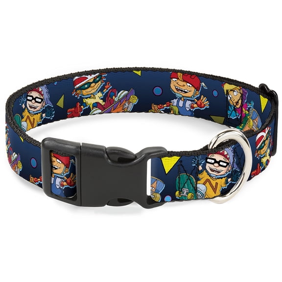 Nickelodeon Pet Collar, Dog Collar Plastic Buckle, Rocket Power Character Poses Shapes Cool Gray Multi Color, 9.5 to 13 Inches 1.0 Inch Wide