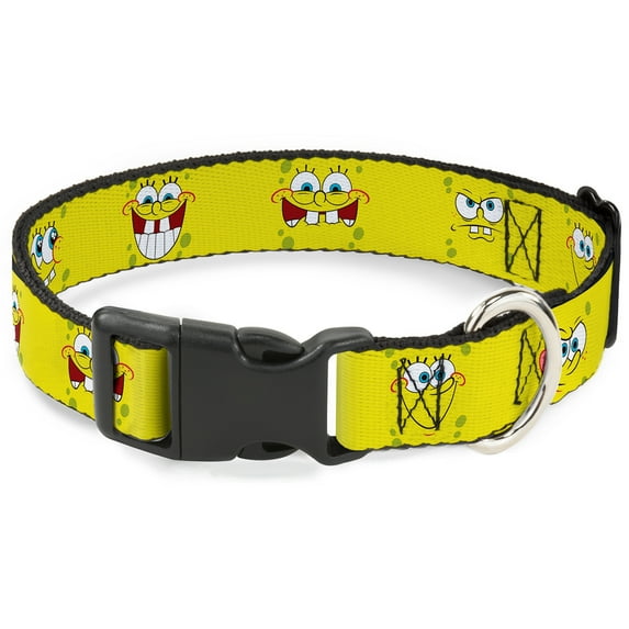 Nickelodeon Pet Collar, Dog Collar Plastic Buckle, Spongebob Expressions Yellow, 8.5 to 12 Inches 0.5 Inch Wide