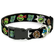 Nickelodeon Pet Collar, Dog Collar Plastic Buckle, Teenage Mutant Ninja Turtles Faces and Icons Multi Color, 7 to 8.5 Inches 0.5 Inch Wide