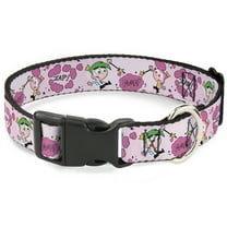 Nickelodeon Pet Collar, Dog Collar Plastic Buckle, The Fairly Oddparents Cosmo and Wanda Wish Poses Pink, 7 to 8.5 Inches 0.5 Inch Wide