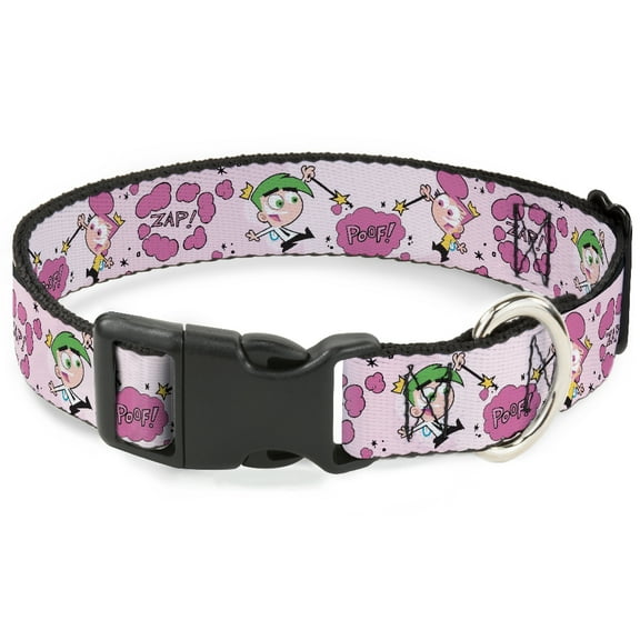 Nickelodeon Pet Collar, Dog Collar Plastic Buckle, The Fairly Oddparents Cosmo and Wanda Wish Poses Pink, 7 to 8.5 Inches 0.5 Inch Wide
