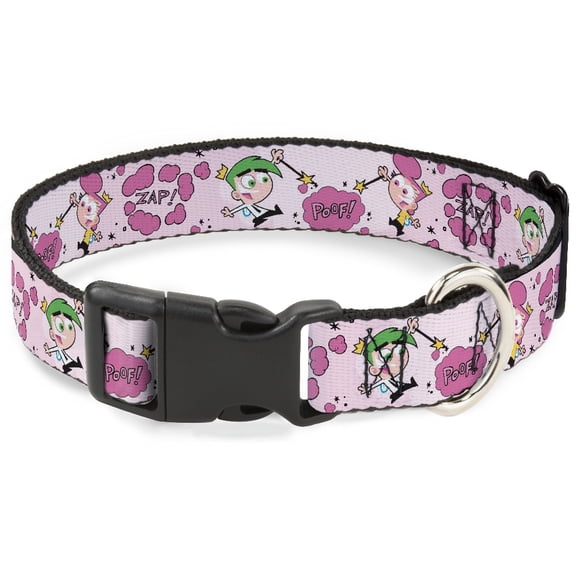 Nickelodeon Pet Collar, Dog Collar Plastic Buckle, The Fairly Oddparents Cosmo and Wanda Wish Poses Pink, 9.5 to 13 Inches 1.0 Inch Wide