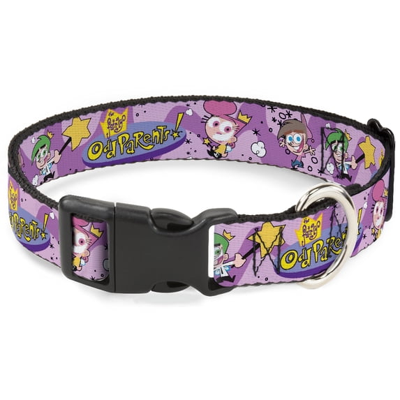 Nickelodeon Pet Collar, Dog Collar Plastic Buckle, The Fairly Oddparents Timmy Cosmo and Wanda Group Pose Pinks, 9.5 to 13 Inches 1.0 Inch Wide