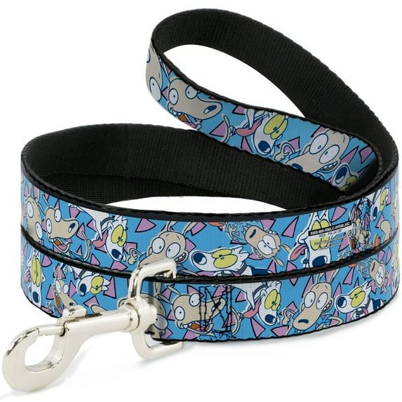 Nickelodeon Pet Leash, Dog Leash, Rocko Spunky Scattered Expressions Triangles Blue Lavender, 6 Feet Long 1.0 Inch Wide
