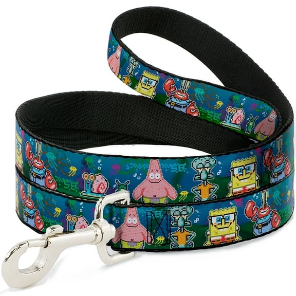 Nickelodeon Pet Leash, Dog Leash, Spongebob Friends 8 Bit Scene, 6 Feet Long 1.0 Inch Wide