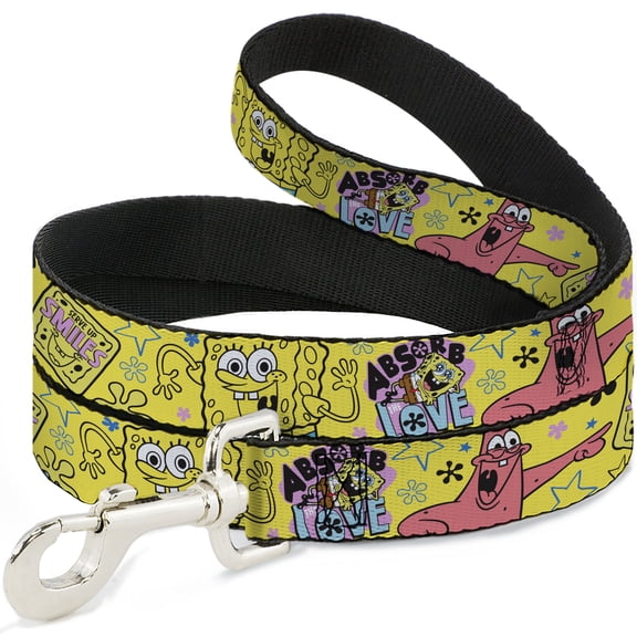 Nickelodeon Pet Leash, Dog Leash, Spongebob and Gary Love and Smiles Poses Yellow Multi Color, 4 Feet Long 1.0 Inch Wide